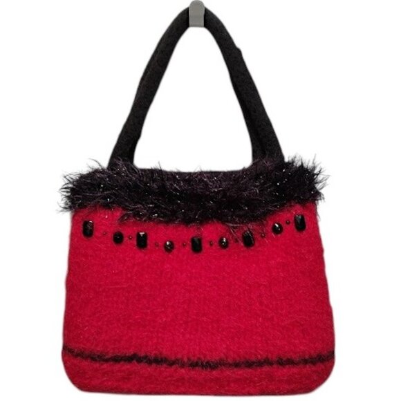 Handmade Soft Knit Felted Ladybug Pattern Purse Handbag - Picture 1 of 8